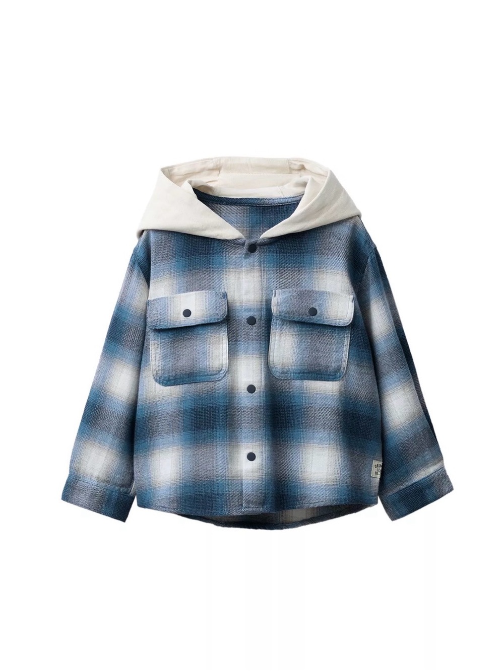 Zara Blue and Cream Plaid Hooded Button-Down